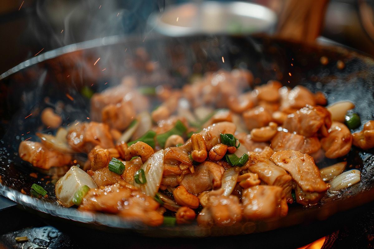 Poulet sauté aux noix de cajou et aux oignons